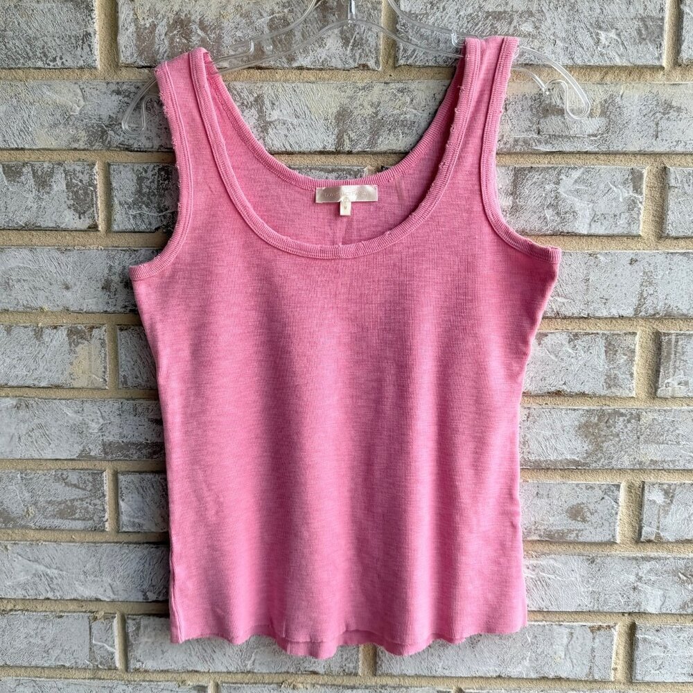 LoveShackFancy Sleeveless Scoop Neck Distressed Pink Tank Top Size M.